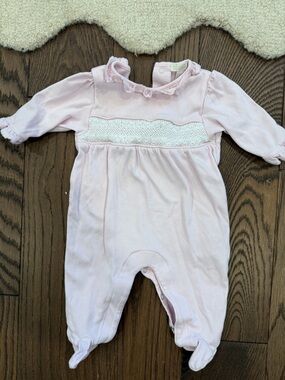 Baby Pink Knit-Trim Footed One-Piece